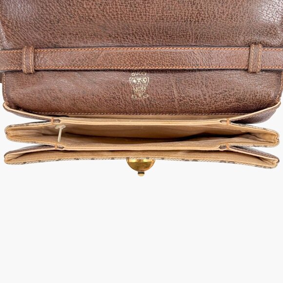 Gucci Vintage GG Monogram Crossbody Shoulder Flap Bag Beige Coated Canvas Brown - Picture 14 of 15